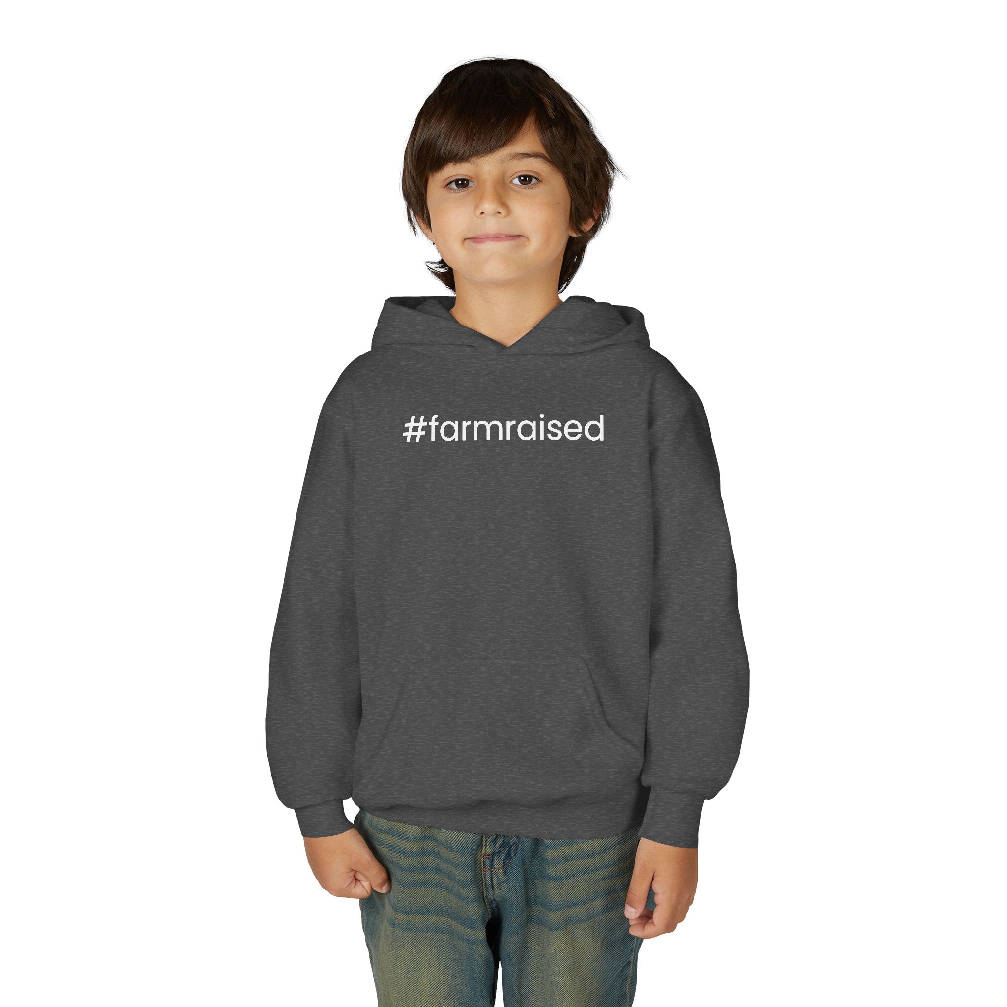 Youth Hoodie - "#farmraised" Minimal Farm Kid Pullover