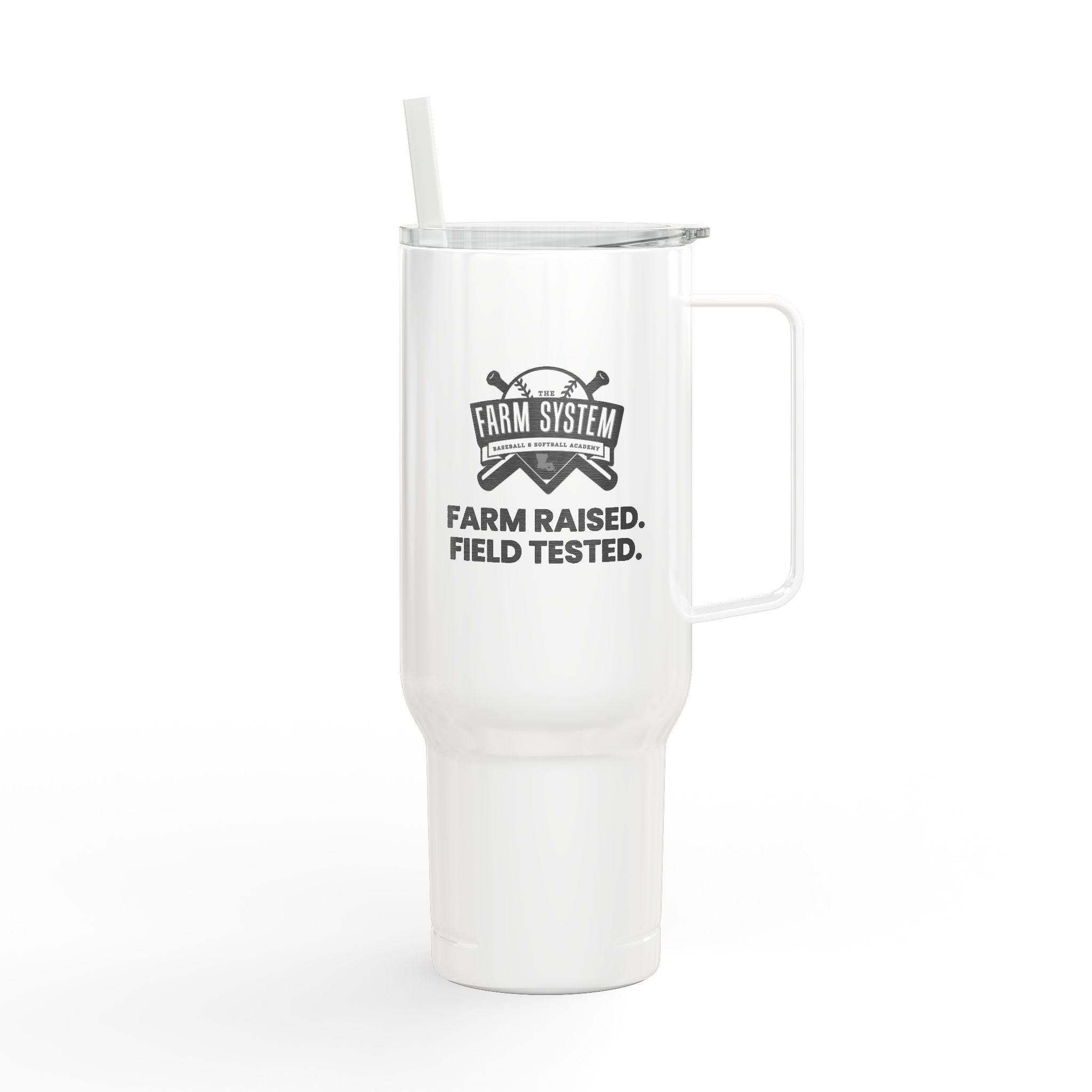 40oz Engraved Insulated Tumbler with Handle — "Blessed, Farm Raised, Field Tested"